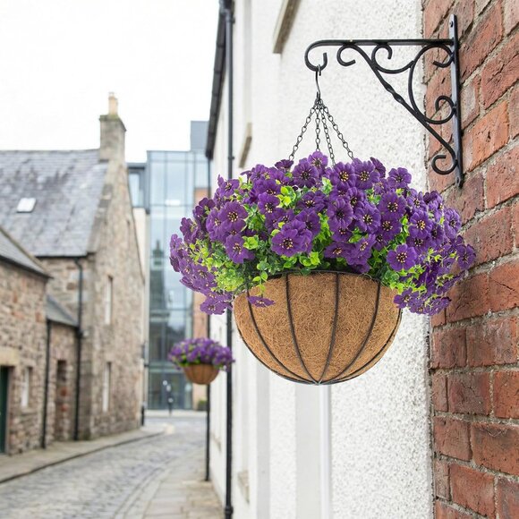 Purple 24-Pcs Outdoor Garden Artificial Hanging Flowers Basket Planters Decor